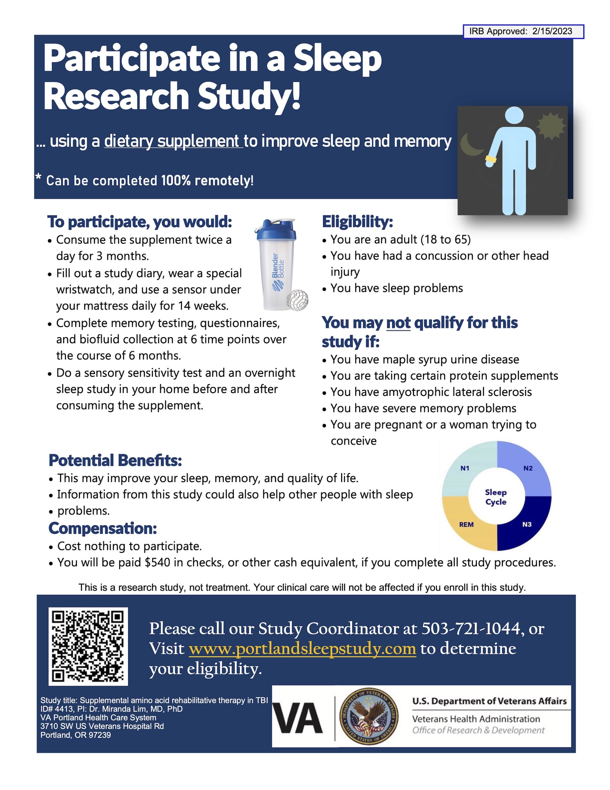 Sleep study recruitment flyer for Dietary Supplement for Sleep